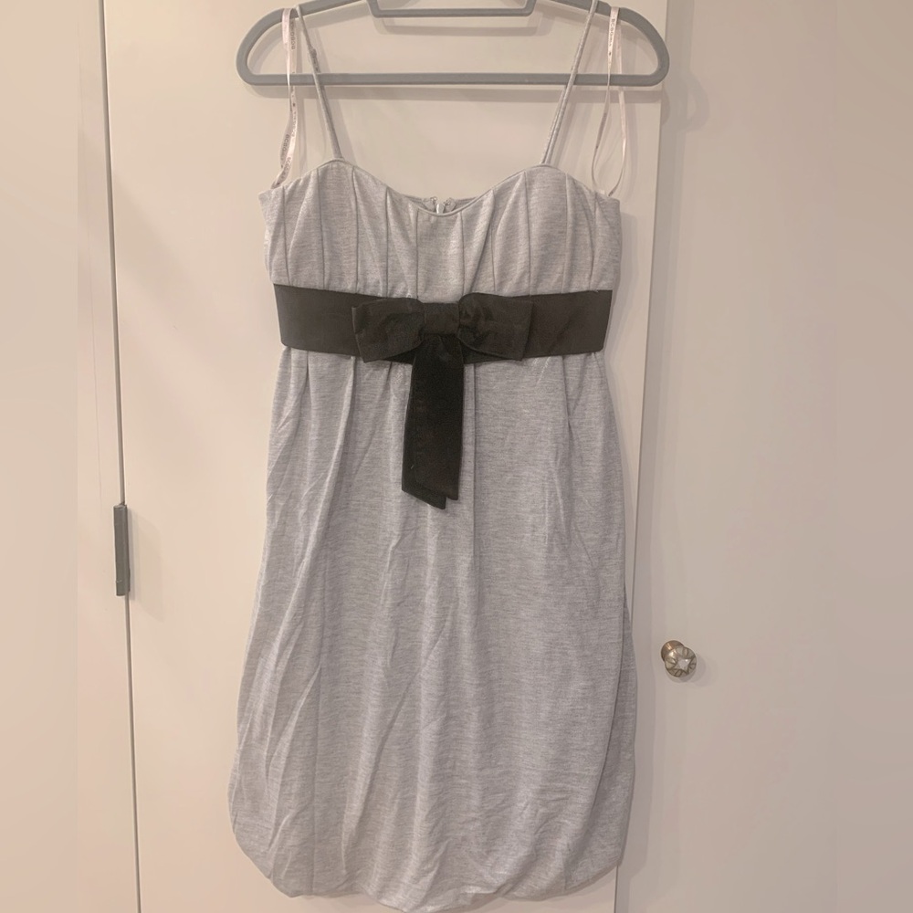 BCBGirls Silver Shimmer Bubble Hem Dress with Velvet Bow Small
